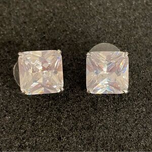 Elegant Silver Tone Large Cubic Zirconia Stud Earrings